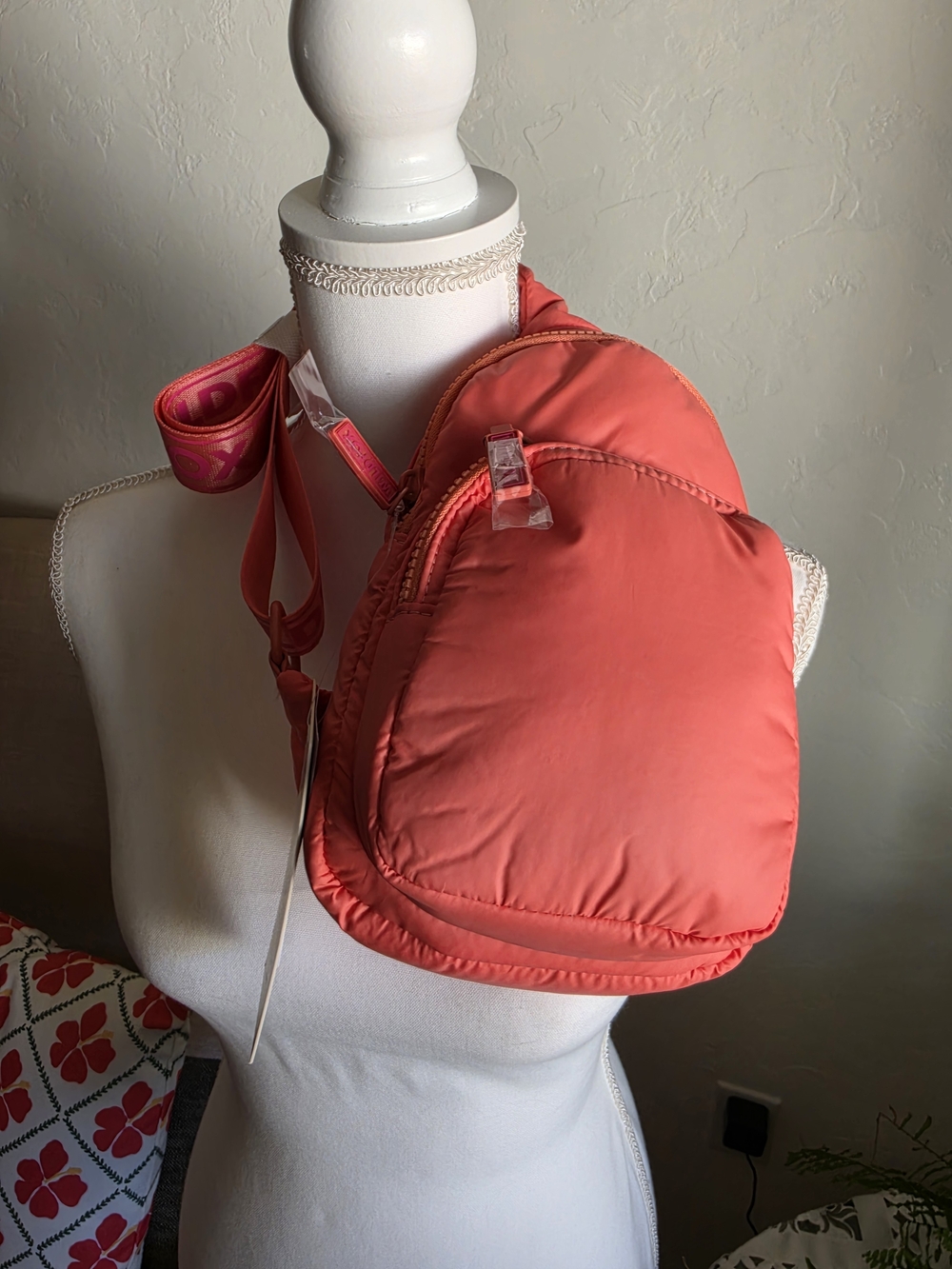 Wildfox Coral Quilted Puffer Crossbody Sling Bag